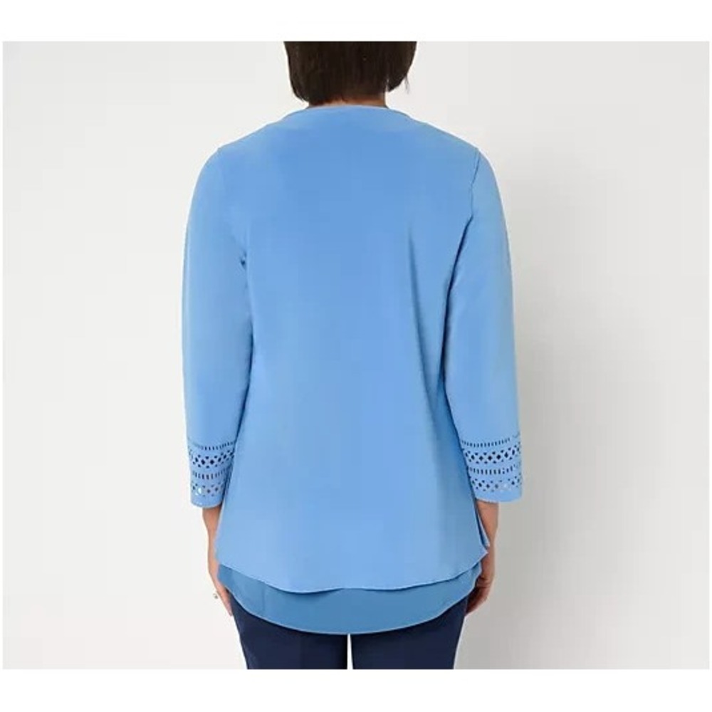 GRAVER Susan Graver LK Fusion Plus Regular Laser Cut Cardigan Blue Maze: M #29V - Picture 2 of 12